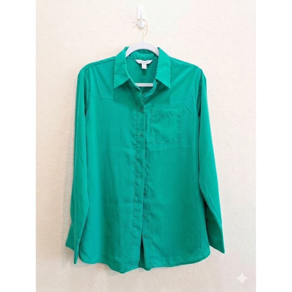 Nine West Button Down Blouse Teal Long Sleeve Shirt Size S